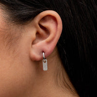 RADIANT CUT ROUND STONED HOOP SILVER EARRING