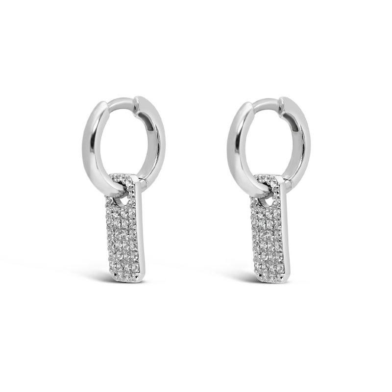 RADIANT CUT ROUND STONED HOOP SILVER EARRING