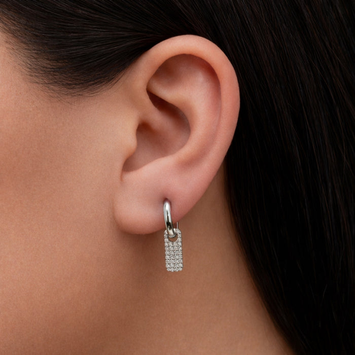 RADIANT CUT ROUND STONED HOOP SILVER EARRING