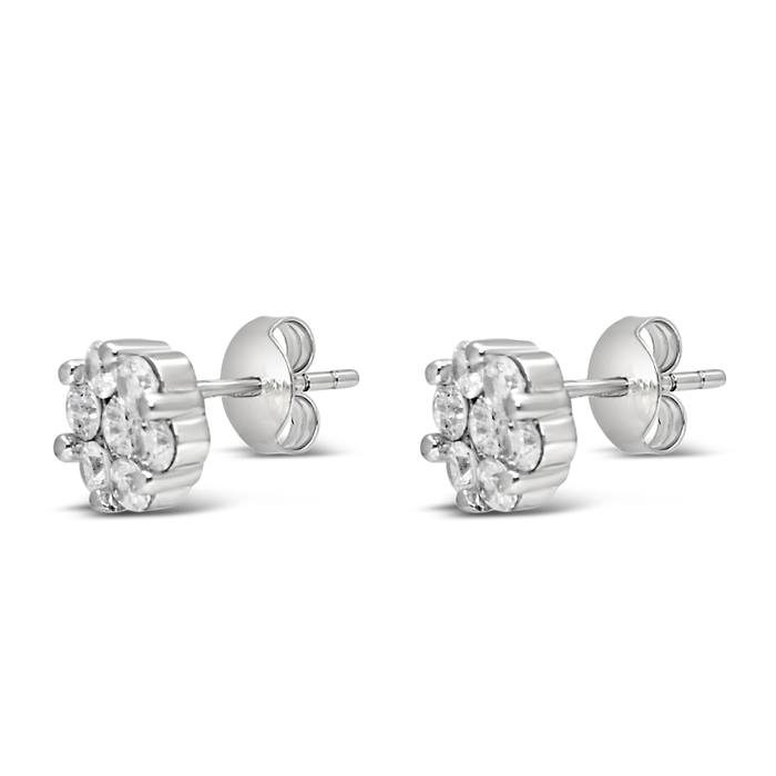 BEADED FLOWER SHAPED STUD SILVER EARRING