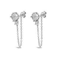 ROUND STONED LINKED LOOP STUD SILVER EARRING