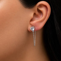 ROUND STONED LINKED LOOP STUD SILVER EARRING