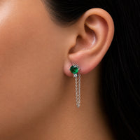 ROUND STONED LINKED LOOP STUD SILVER EARRING