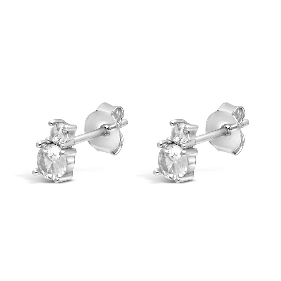 DOUBLE STONED STUD SILVER EARRING