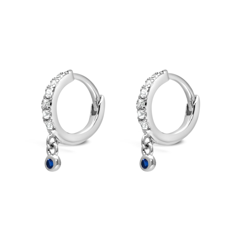 BLUE ROUND STONED HOOP SILVER EARRING