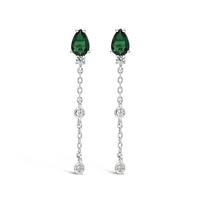 GREEN PEAR STONED STUD SILVER EARRING