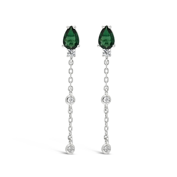 GREEN PEAR STONED STUD SILVER EARRING