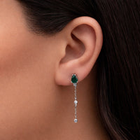 GREEN PEAR STONED STUD SILVER EARRING