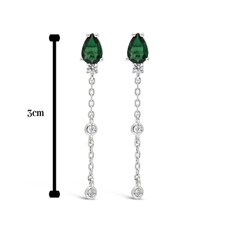 GREEN PEAR STONED STUD SILVER EARRING