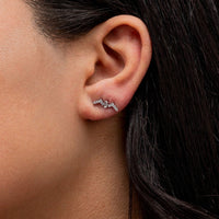 BEADED W SHAPE STUD SILVER EARRING