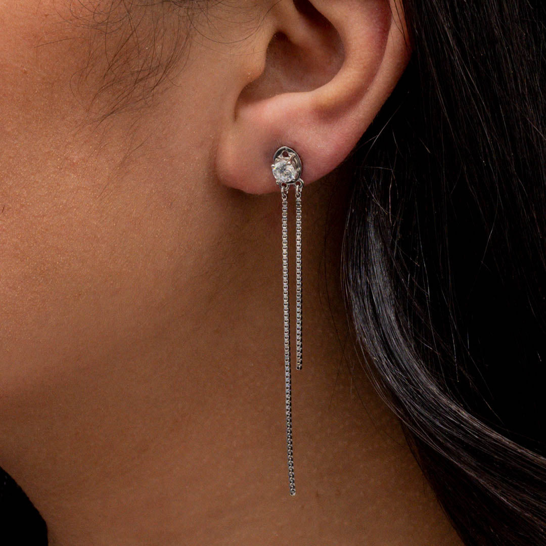 ROUND STONED LOOP STUD SILVER EARRING