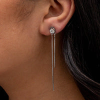 ROUND STONED LOOP STUD SILVER EARRING