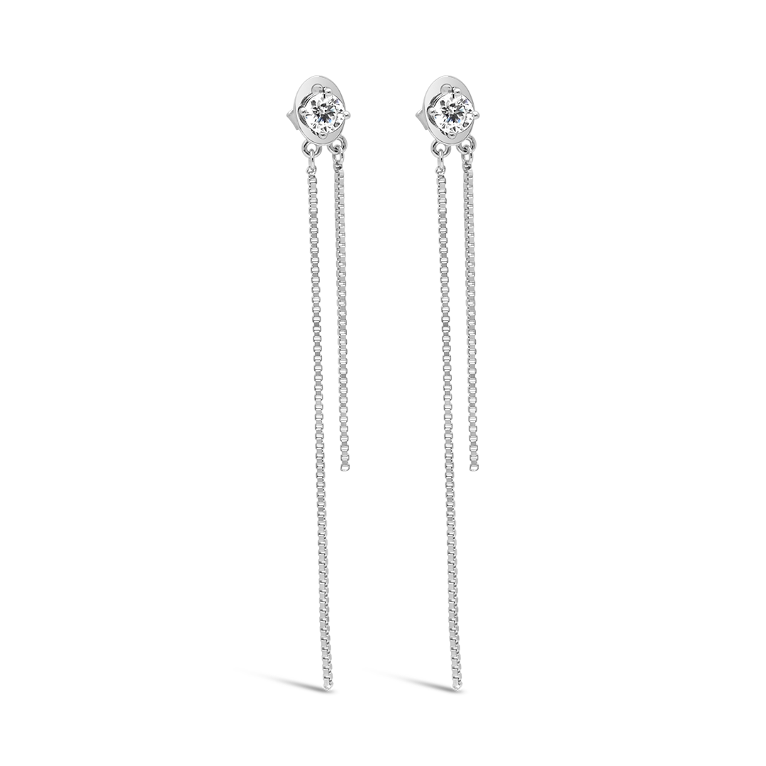 ROUND STONED LOOP STUD SILVER EARRING