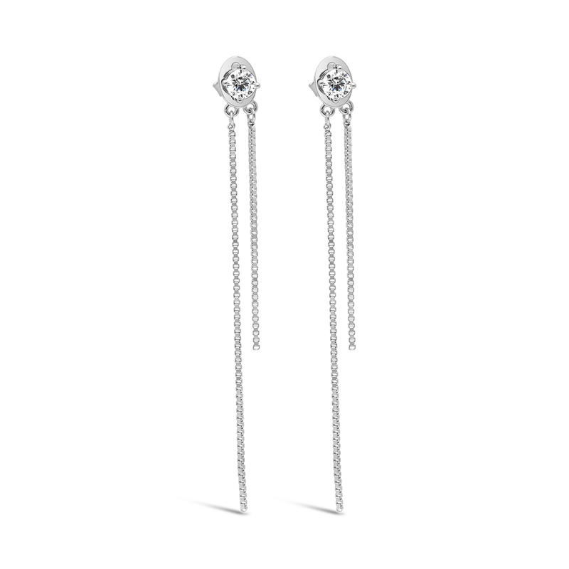 ROUND STONED LOOP STUD SILVER EARRING