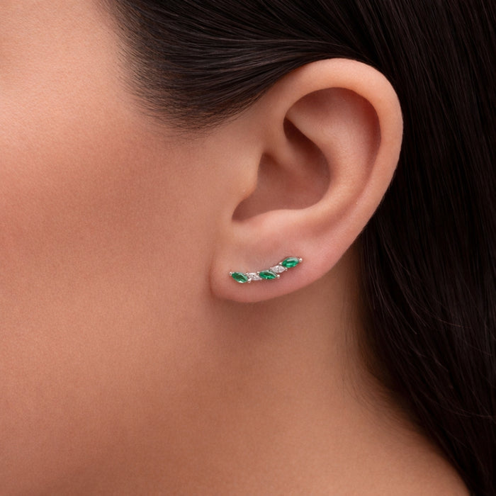 GREEN MARQUISE STONED STUD SILVER EARRING