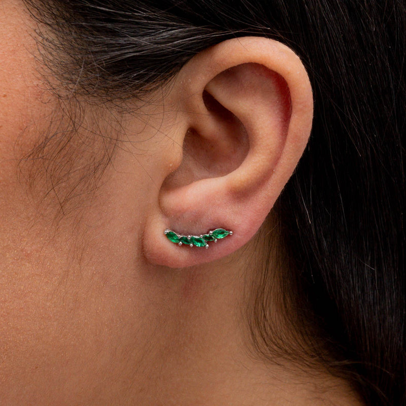 GREEN MARQUISE STONED STUD SILVER EARRING