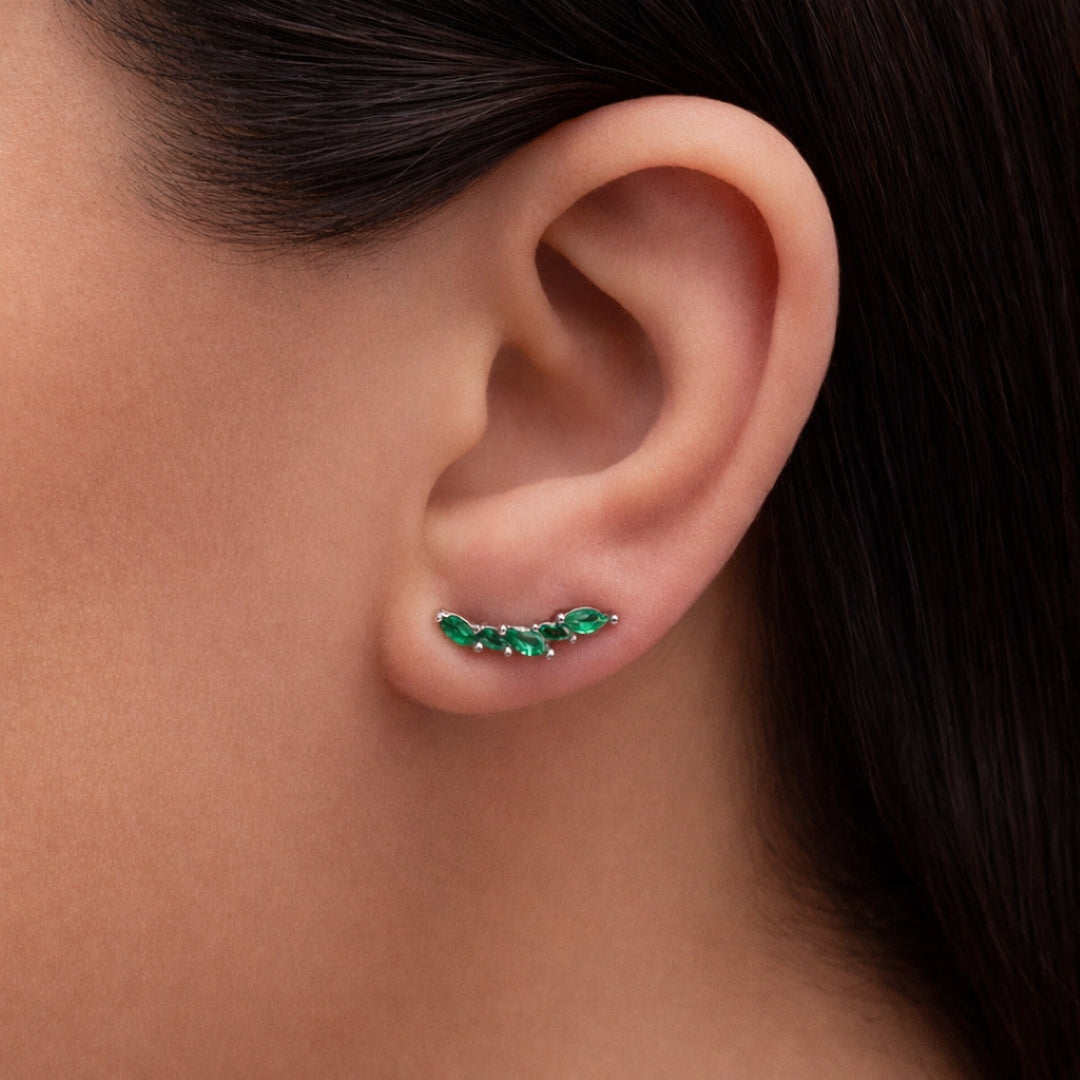 GREEN MARQUISE STONED STUD SILVER EARRING