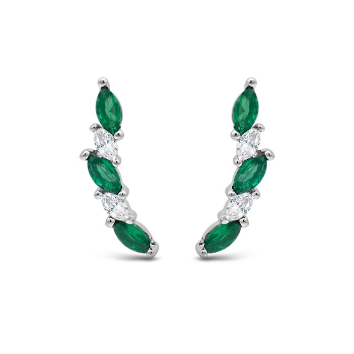 GREEN MARQUISE STONED STUD SILVER EARRING