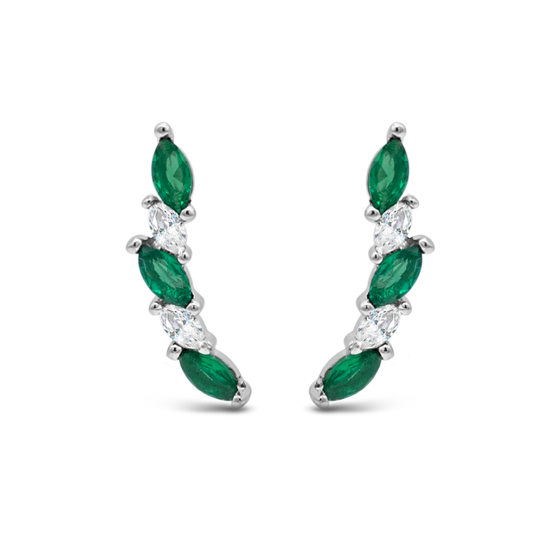 GREEN MARQUISE STONED STUD SILVER EARRING