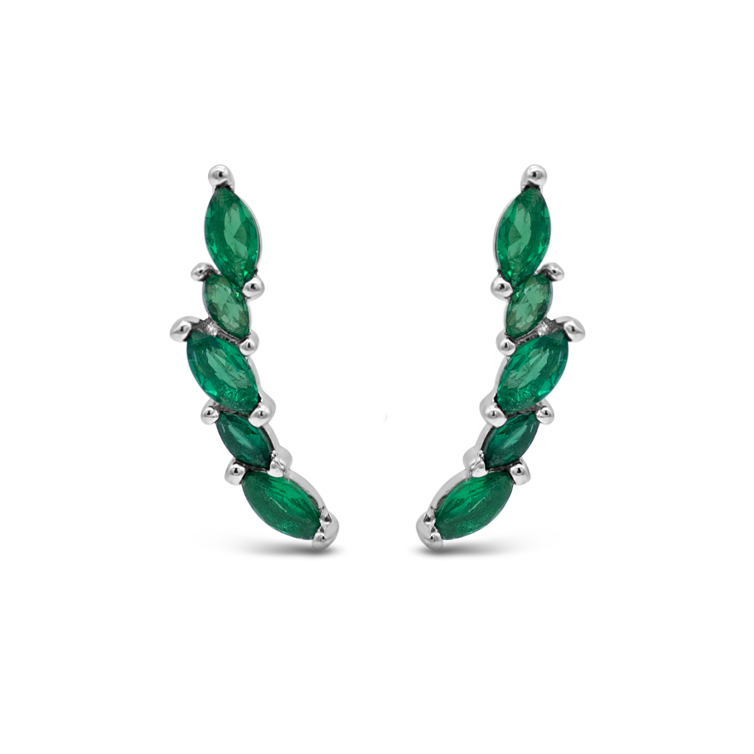 GREEN MARQUISE STONED STUD SILVER EARRING