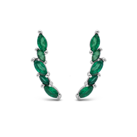 GREEN MARQUISE STONED STUD SILVER EARRING