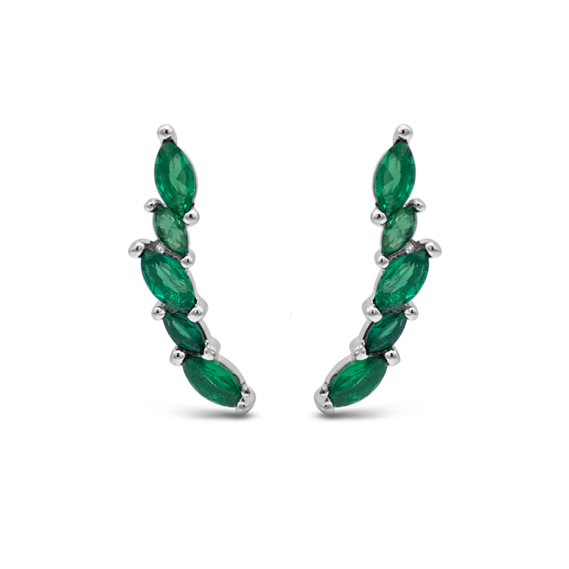 GREEN MARQUISE STONED STUD SILVER EARRING