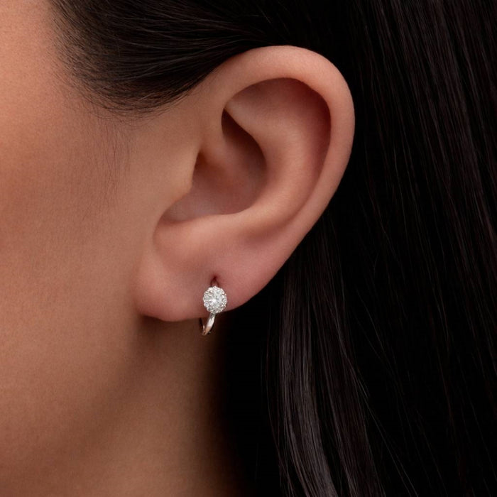 ROUND STONED HOOP SILVER EARRING
