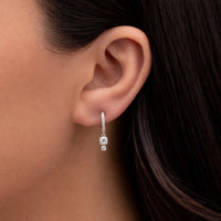 DOUBLE ROUND STONED HOOP SILVER EARRING