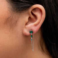 GREEN MULTISTONED LOOP STUD SILVER EARRING