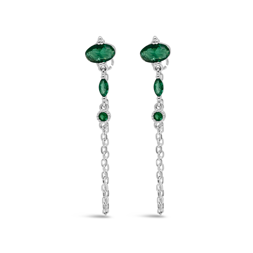 GREEN MULTISTONED LOOP STUD SILVER EARRING