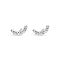 CRESCENT MOON ROUND STONED STUD SILVER EARRING