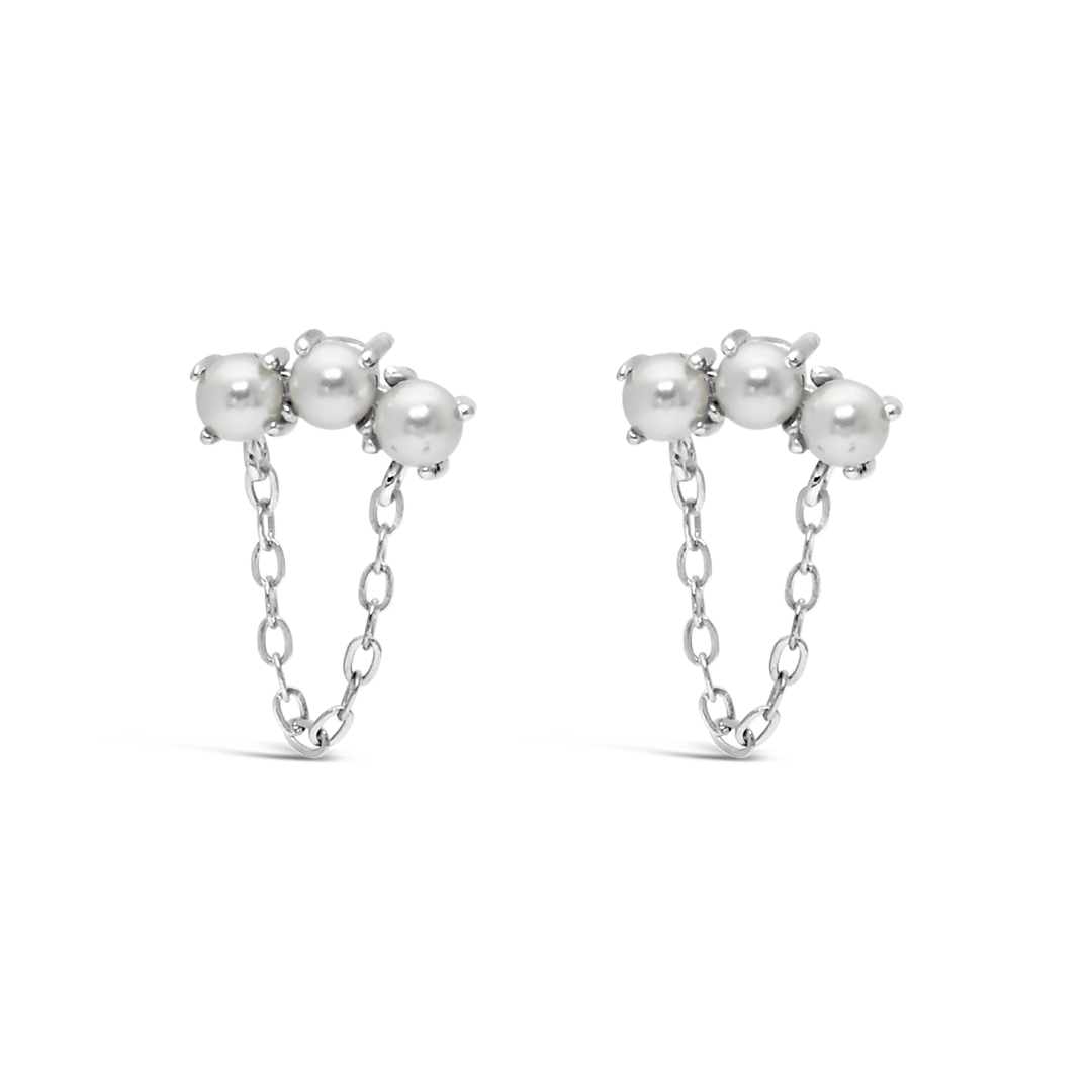 SIMPLE TRIPLE PEARL STUD SILVER EARRING