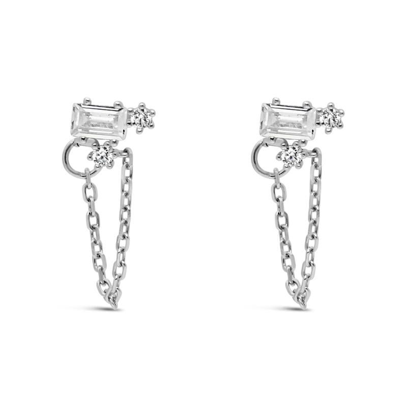 BAGUETTE CUT LOOP STUD SILVER EARRING