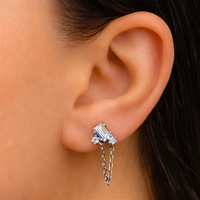 BAGUETTE CUT LOOP STUD SILVER EARRING