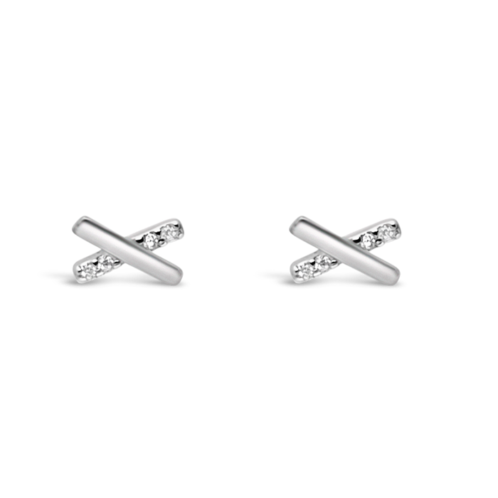 LETTER (X) ROUND STONED STUD SILVER EARRING