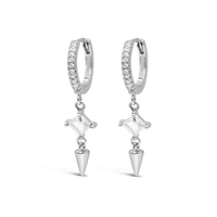 DROPPING SQUARE & ROUND STONES HOOP SILVER EARRING