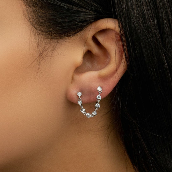 LOOPED STONES STUD SILVER EARRING