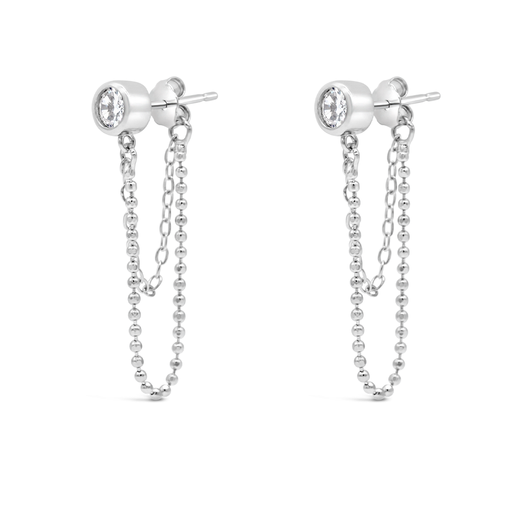 DOUBLE LAYERED ROUND STONE STUD SILVER EARRING