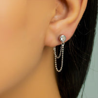 DOUBLE LAYERED ROUND STONE STUD SILVER EARRING