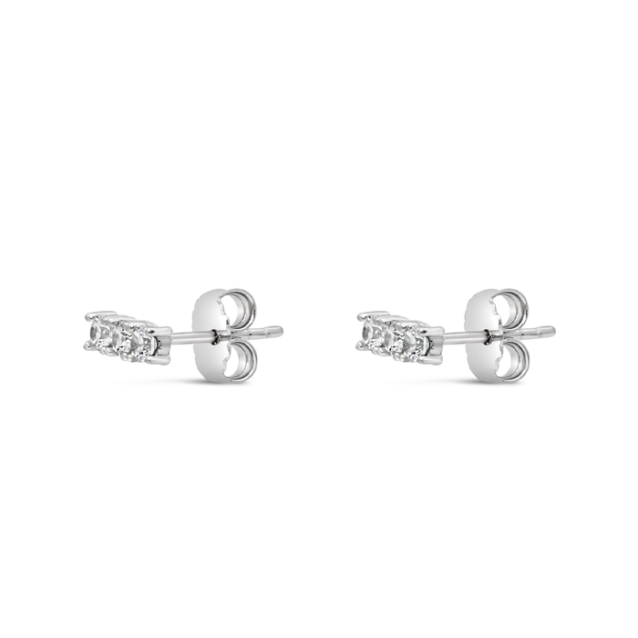 TINY STRAIGHT ROUND STONES STUD SILVER EARRING