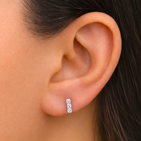 TINY STRAIGHT ROUND STONES STUD SILVER EARRING