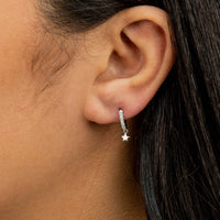 STAR SHAPED ROUND STONED HOOP SILVER EARRING