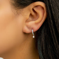 STAR SHAPED ROUND STONED HOOP SILVER EARRING