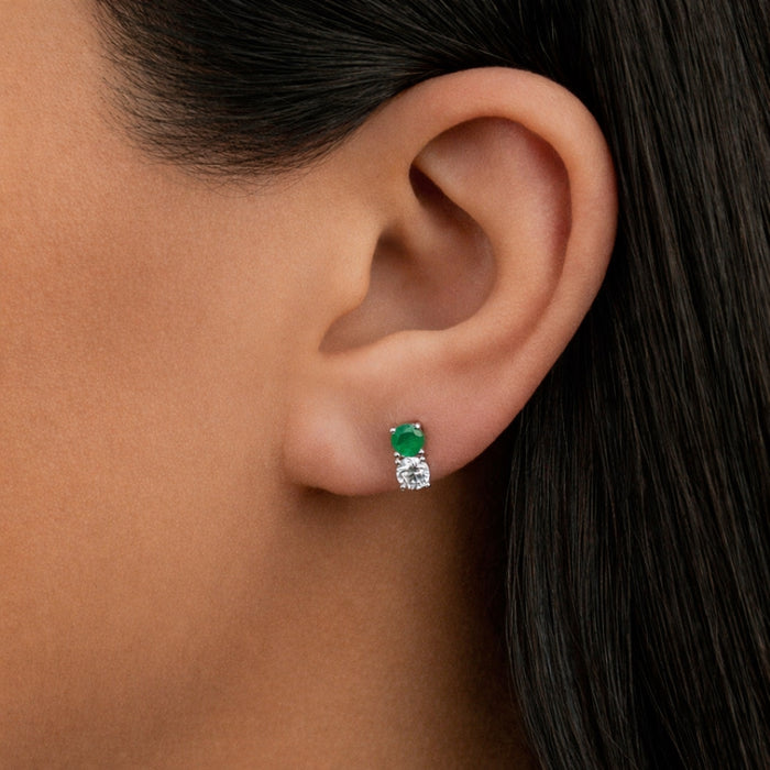 COLORED ROUND STONED STUD SILVER EARRING