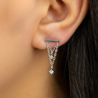 DOUBLE LAYERED STUD SILVER EARRING