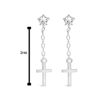 DROPPING CROSS SHAPED STUD SILVER EARRING