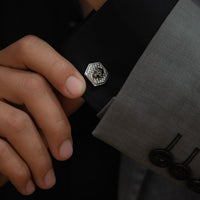 BLACK STONED SKULL SHAPE MEN SILVER CUFFLINKS