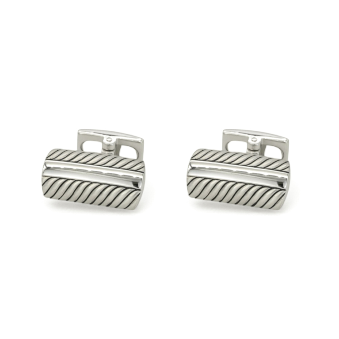 DOUBLE ROW TWISTED ROPE MEN SILVER CUFFLINKS