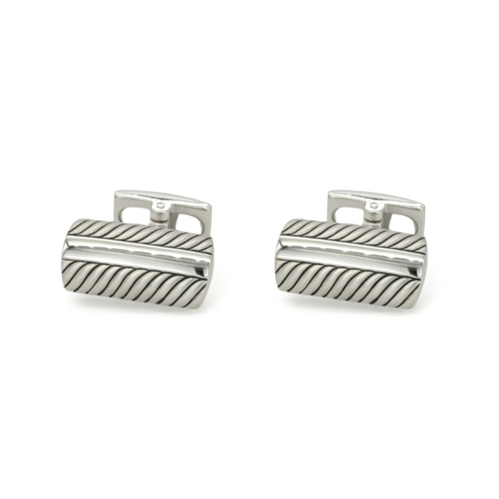 DOUBLE ROW TWISTED ROPE MEN SILVER CUFFLINKS