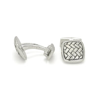 BASKETWEAVE CUSHION SHAPE MEN SILVER CUFFLINKS